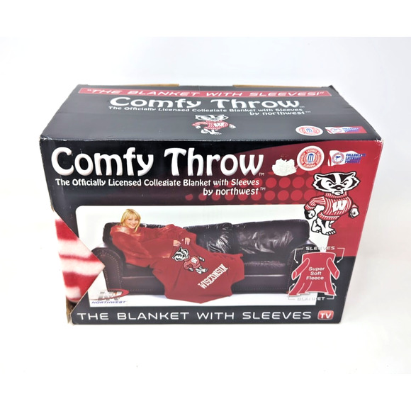 Wisconsin Badgers Collegiate Comfy Throw Blanket with Sleeves NEW sealed - Picture 1 of 3